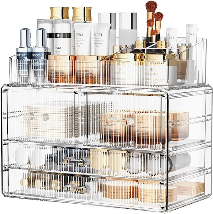 ZHIAI Stackable Storage Drawers, Acrylic Bathroom Counter Organizer Clear Makeup Organizers for V... | Amazon (US)