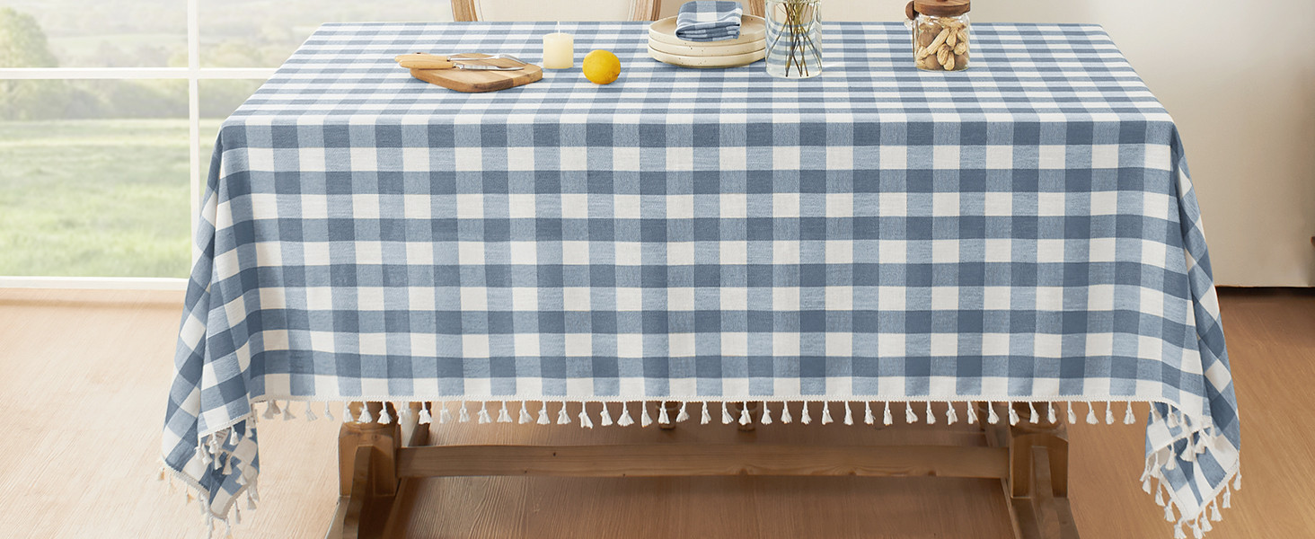 Softalker Checkered Tablecloth Rectangle, Outdoor Linen Cotton Gingham Table Cloth with Tassel, H... | Amazon (US)