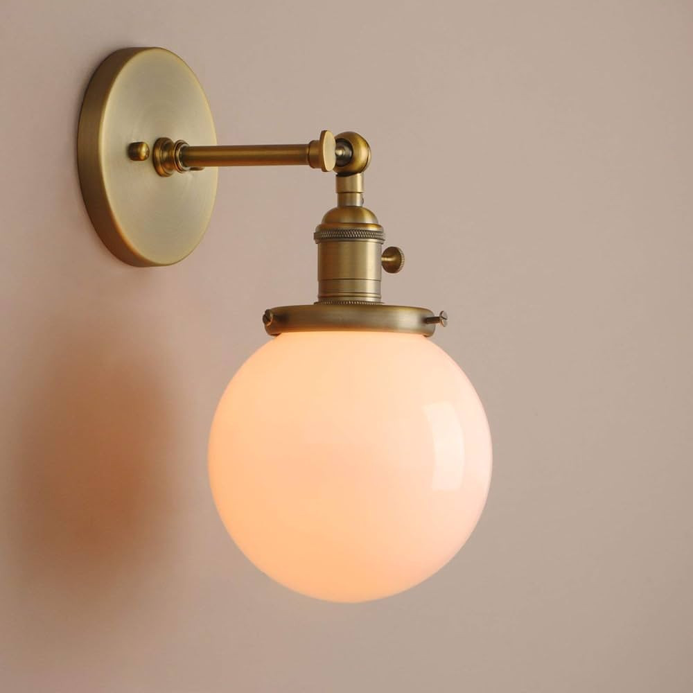 Pathson Industrial Wall Sconce with White Globe, Brass Bathroom Vanity Light with On Off Switch, ... | Amazon (US)