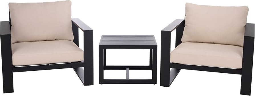 SAFAVIEH Outdoor Patio Furniture Collection – Fash Black & Taupe Cushion 3-Piece Living Set, Mo... | Amazon (US)