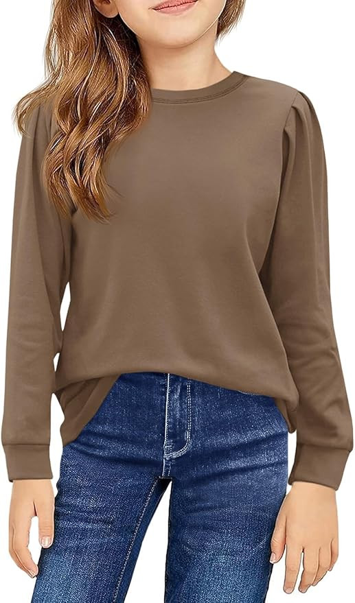 Girls Long Sleeve Shirts Kids Fashion Crewneck tops Cute Fall Outfits 5-14 Years | Amazon (US)