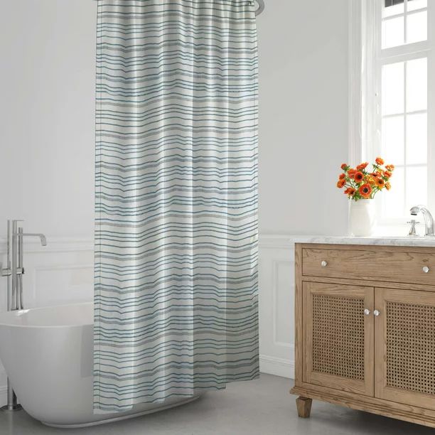 Blue Stripe Shower Curtain, Recycled Cotton, 72” x 72”, Metro Farmhouse - Walmart.com | Walmart (US)