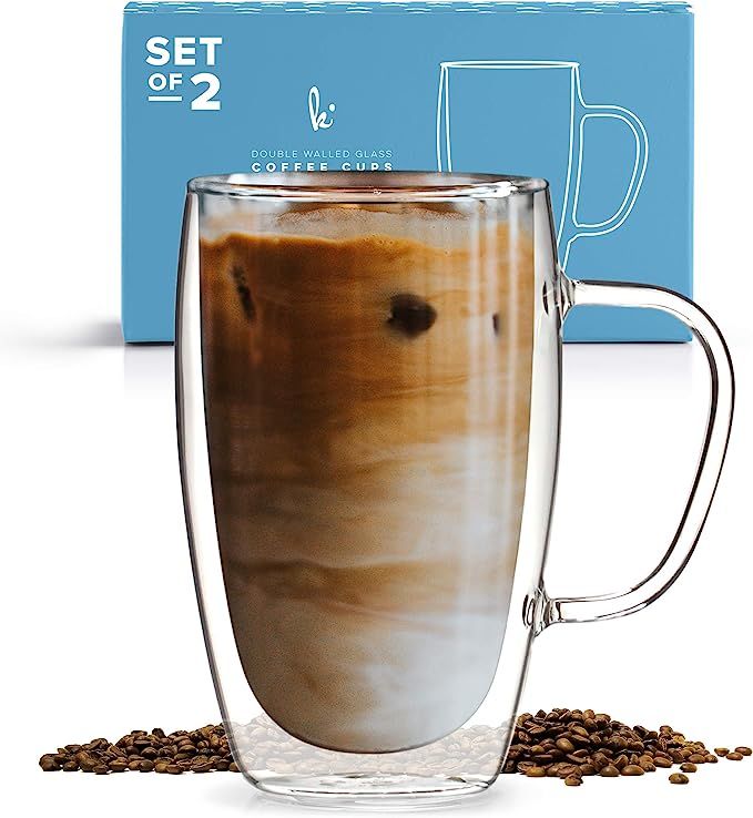 Insulated Coffee Mug with Handle, Double Walled Glass Coffee Mugs and Glass Tea Cups, Borosilicat... | Amazon (US)