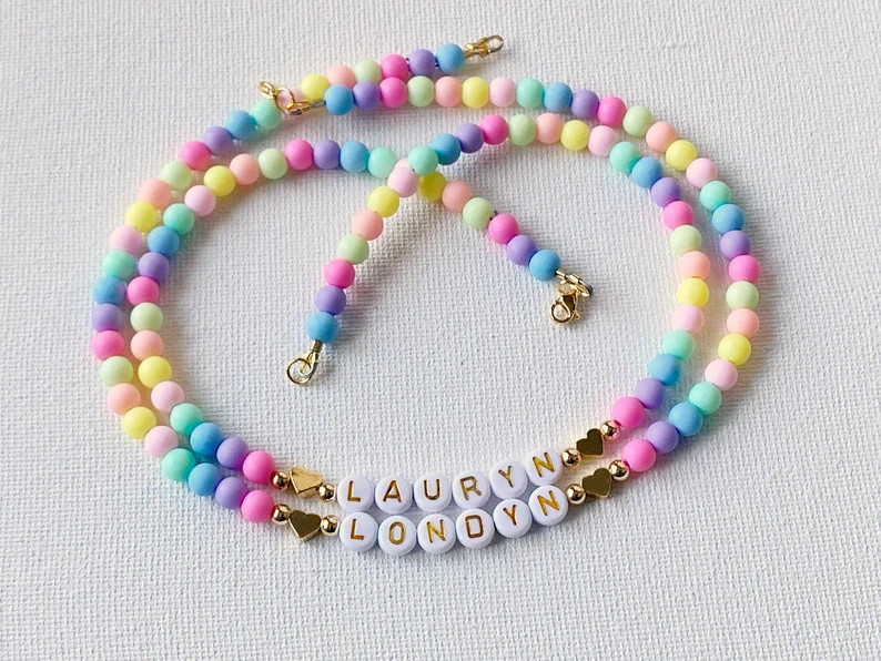 Kids Custom Beaded Name Necklace, Bright Colorful Beads Name Necklace, Childrens Jewelry, Girls B... | Etsy (US)