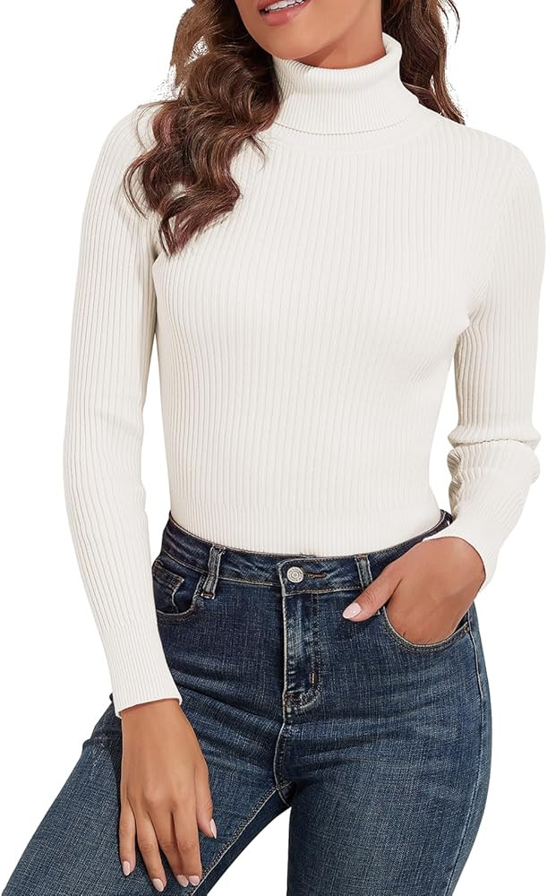 PrettyGuide Women's Ribbed Turtleneck Long Sleeve Sweater Tops | Amazon (US)