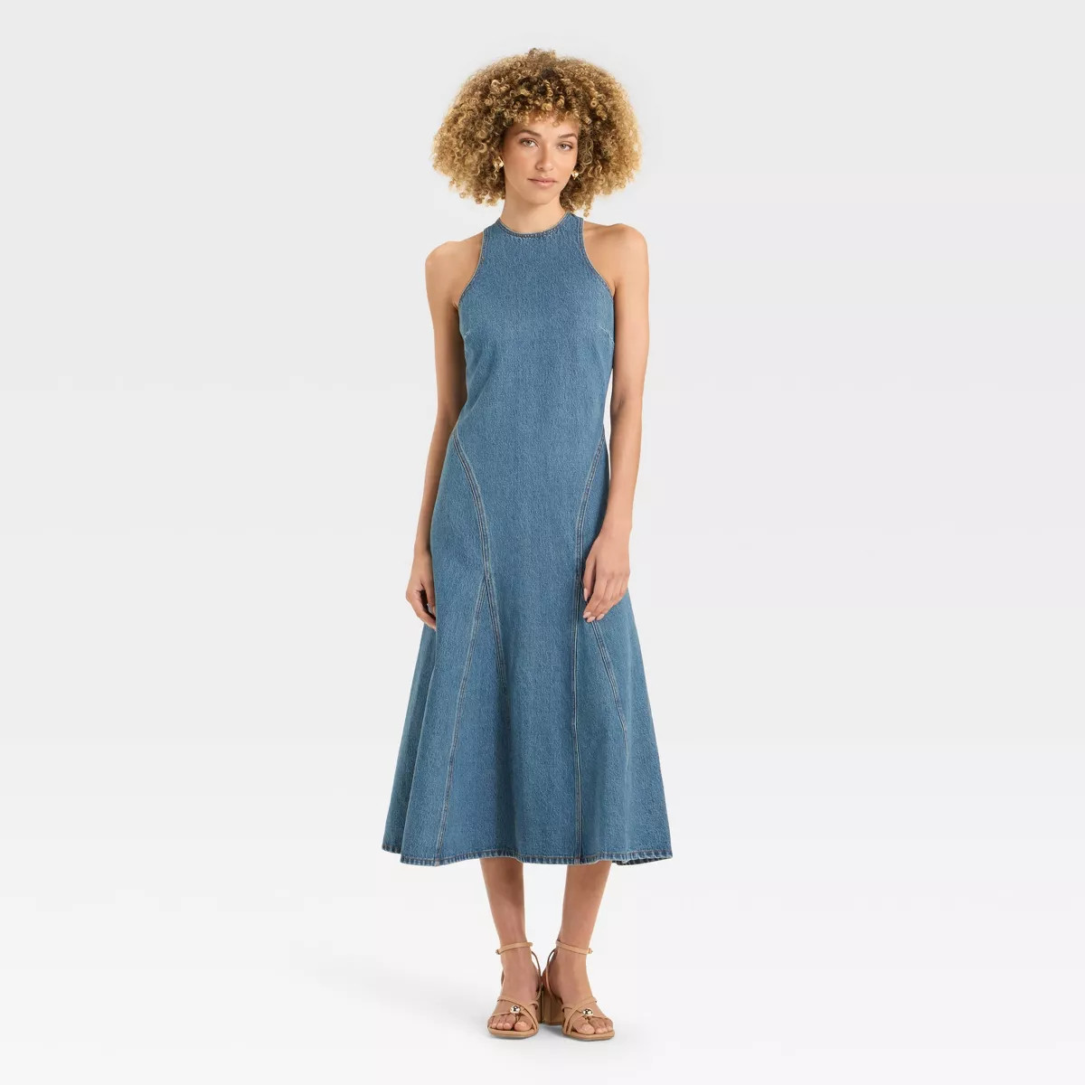 Women's Racerback Denim Midi A-Line Dress - Future Collective Medium Wash 00 | Target