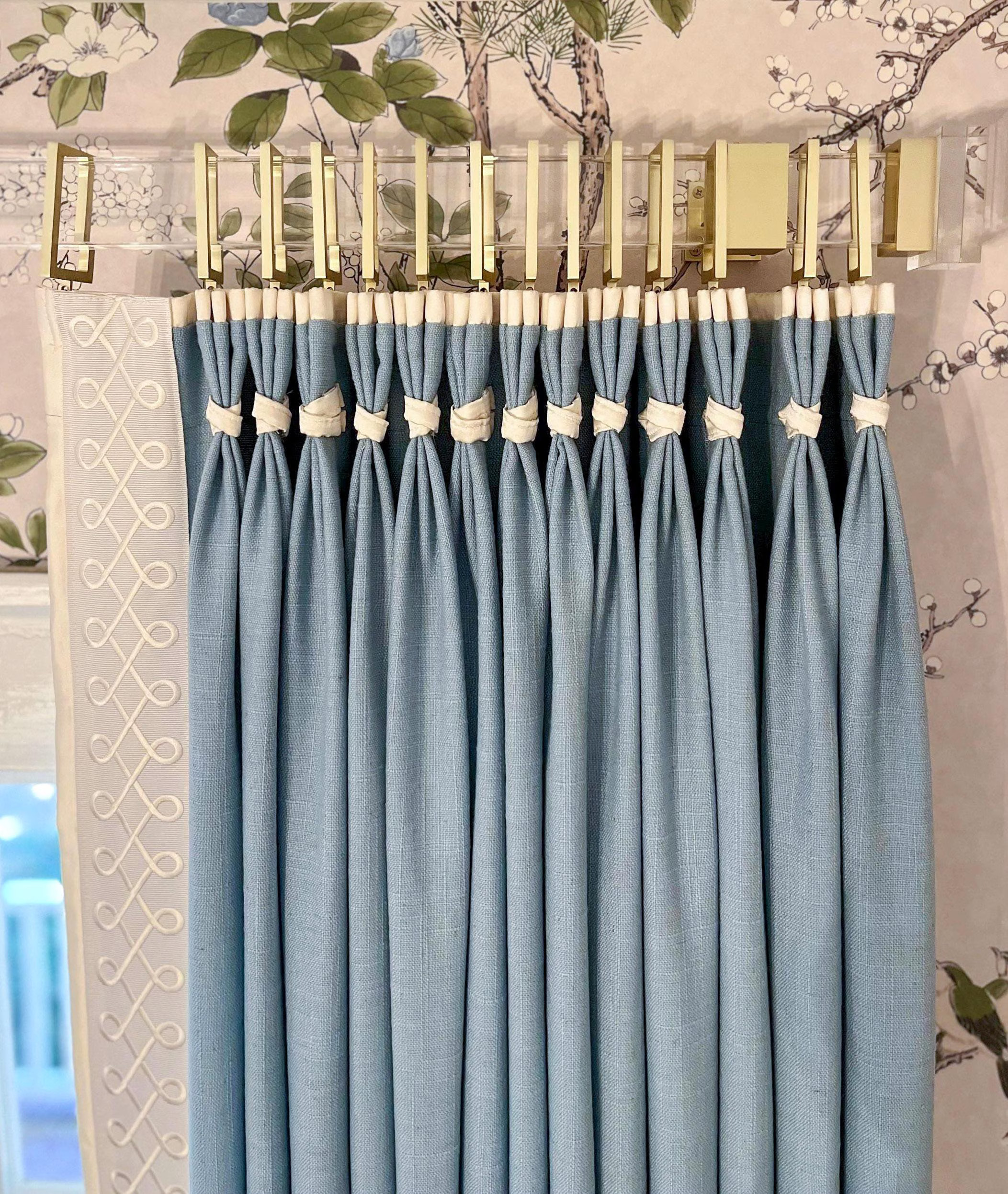 Blue Linen Blend Curtain Panels With Trim, Beautiful Custom Curtains And Drapes, Available In Extra Long Length | Etsy (Global)