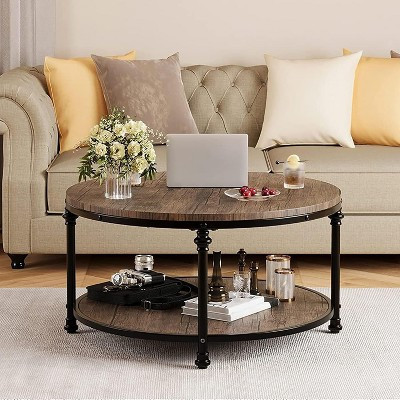 30.5 Inch Round Coffee Table for Living Room Rustic Center Table with Storage Shelf Wood Circle Coffee Table with Sturdy Metal Legs, Easy Assembly | Target