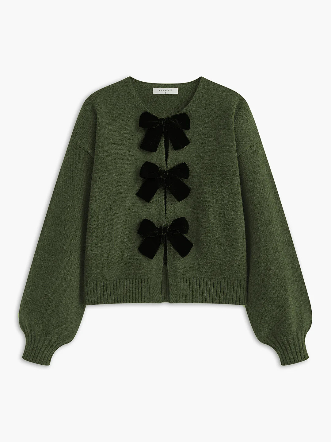 Velvet-Bow Lantern Sleeve Sweater | Commense