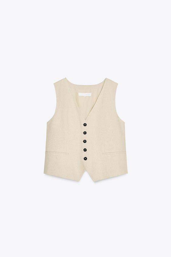 TAILORED LINEN BLEND WAISTCOAT | Zara US