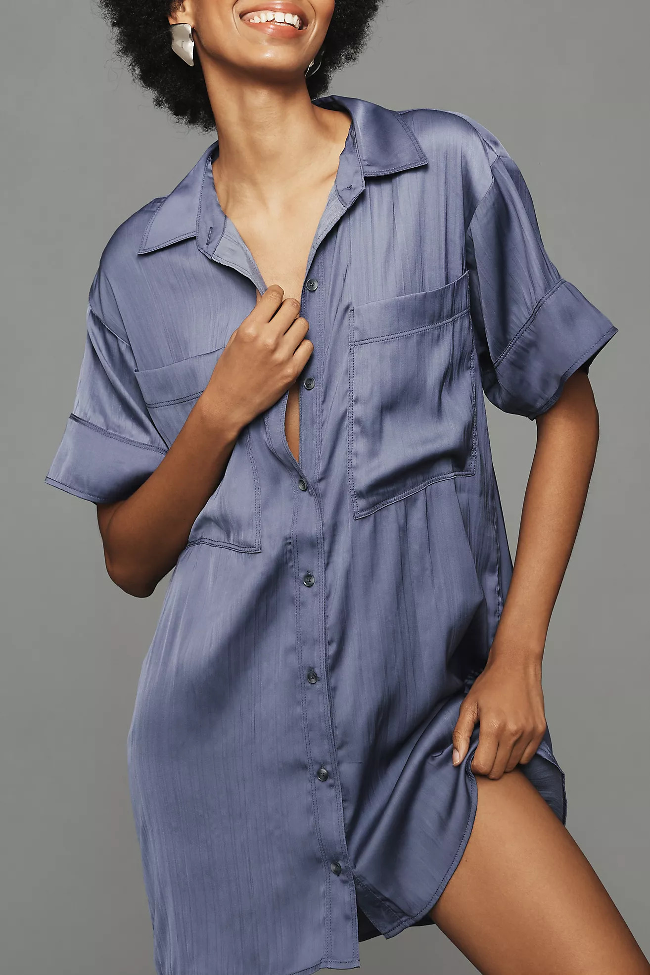 Pilcro Short-Sleeve Silky Surf Shirt Dress | Anthropologie (US)