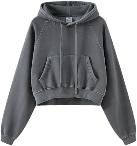 Wyeysyt Womens Cropped Hoodie Acid Wash Fleece Lined Sweatshirt | Amazon (US)