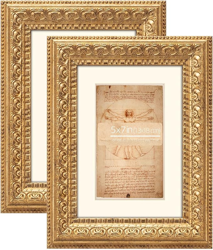 5x7 in. 2pk Bronzed Gold Ornate Classic Picture Frames, Matted to 4x6 inches, Tabletop or Wall Di... | Amazon (US)