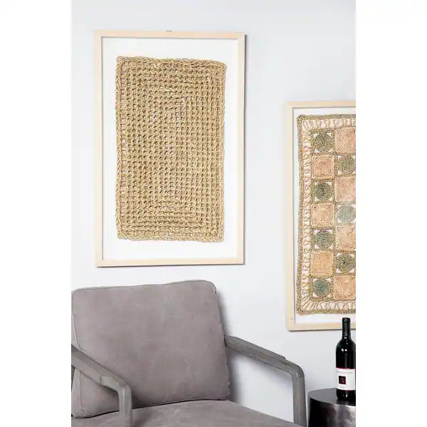 Large Rectangular Shadow Box w/ Natural Beige Rope Abstract Wall Art 22 x 34 - 22 x 2 x 34 | Bed Bath & Beyond