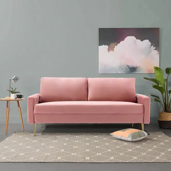 Modern Velvet Loveseat Sofa Couch with Pillows for Living Room - Pink | Bed Bath & Beyond
