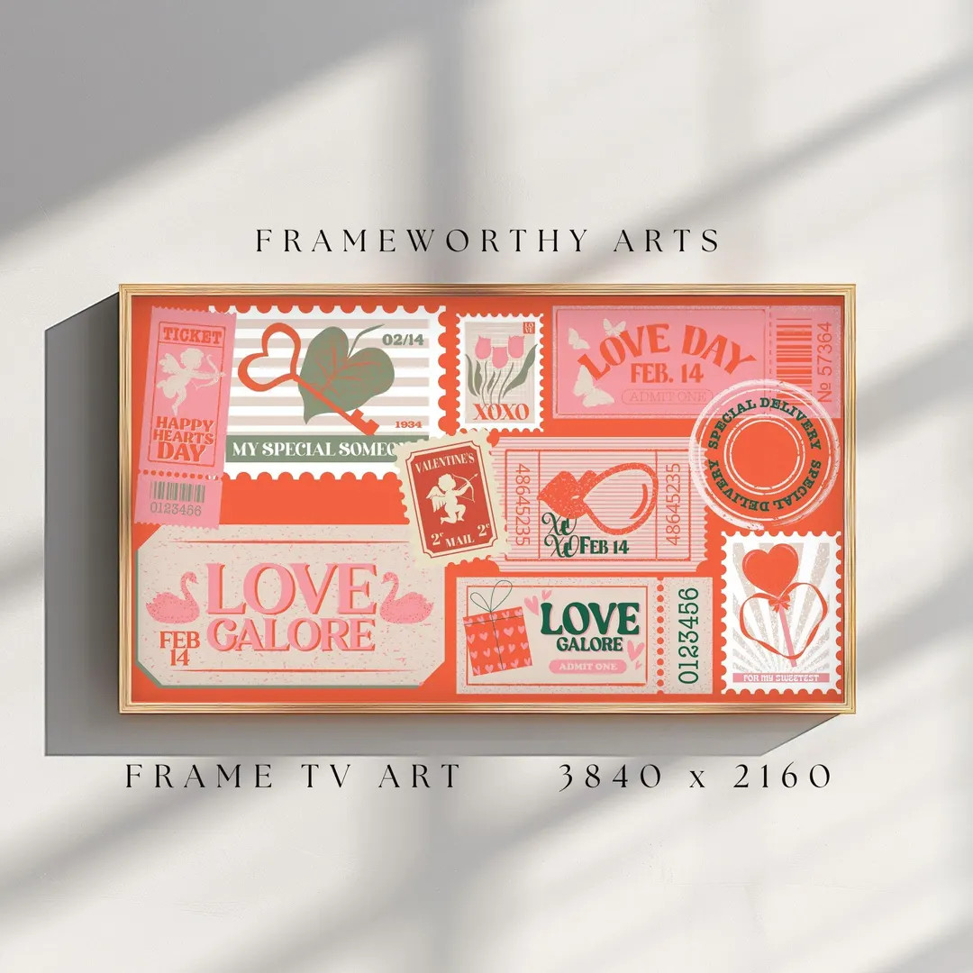 Valentines Frame TV Art, February Abstract Art for Frame TV, Vintage Stamp TV Art, Digital Downlo... | Etsy (US)