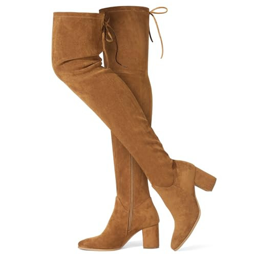 SUEDI Women's Over The Knee Boots Thigh High Boots Block Heel Suede Long Boots Pointed Toe Tall Boots for Women Camel Size 9 | Amazon (US)