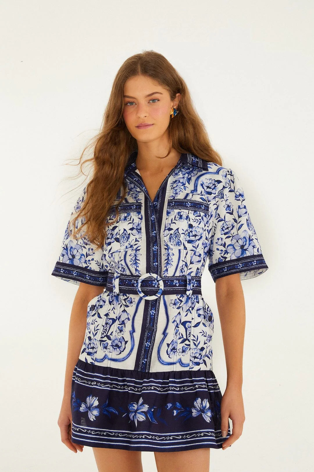 Off-White Porcelain Garden Euroflax Premium Linen Mini Dress | FARM Rio | FarmRio (US)