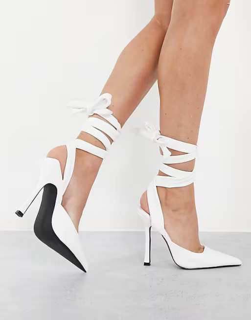 Public Desire Anushka tie ankle pumps in white pu | ASOS (Global)