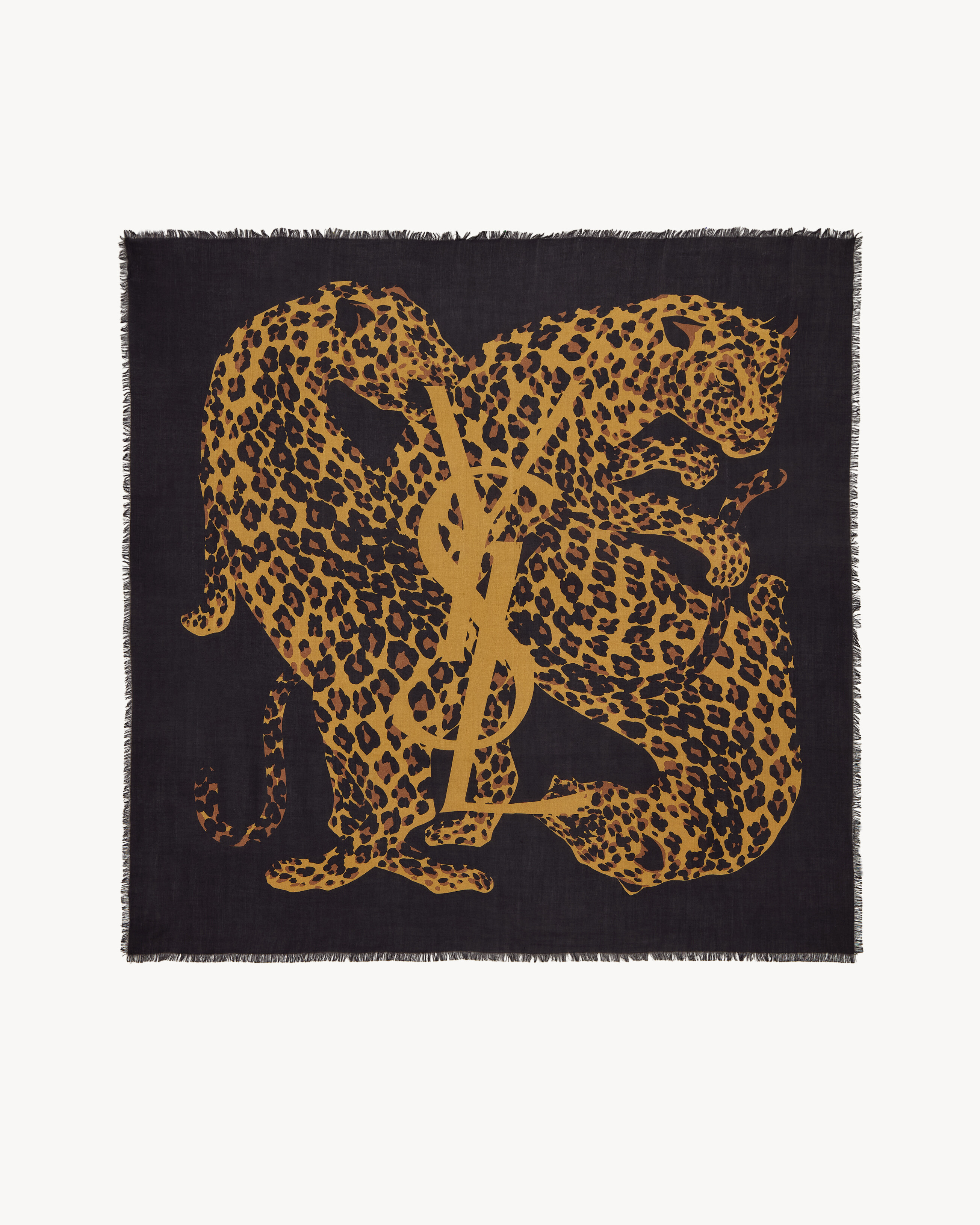 Saint Laurent Cassandre Leopard Square Scarf In Wool Twill - Black - Women - One Size | Saint Laurent Inc. (Global)