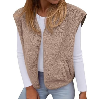 KIRUNDO Women's Fall Winter Fleece Vest 2025 Trendy Sleeveless Sherpa Jacket Butt… | Amazon (US)