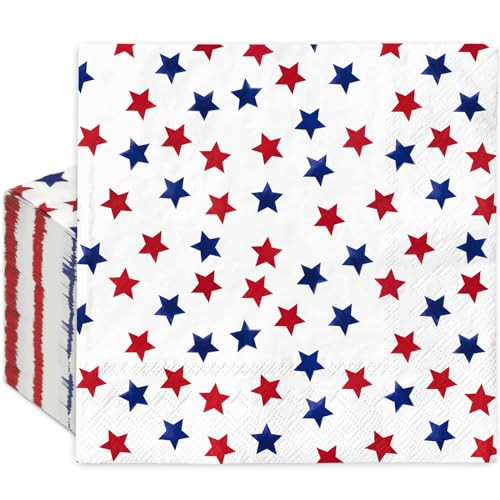 Generic AnyDesign 100Pcs Patriotic Paper Napkins Red Blue Stars Disposable Napkins 4th of July Square Luncheon Dinner Napkins for Independence Day Party Supplies Table Decor | Amazon (US)