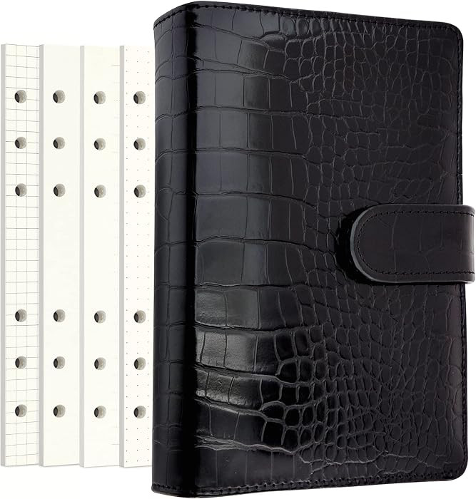 PU Leather Personal Notebook Planner with 80 Pages Loose-Leaf Papers 6 Holes Ring Binder Pen Hold... | Amazon (US)