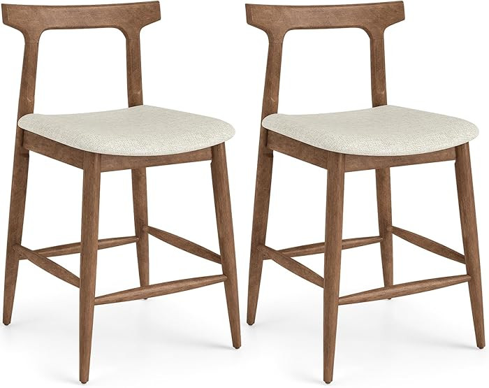 COSTWAY Counter Height Bar Stools Set of 2, 24 Inch Solid Wood Kitchen Island Chairs with Curved ... | Amazon (US)