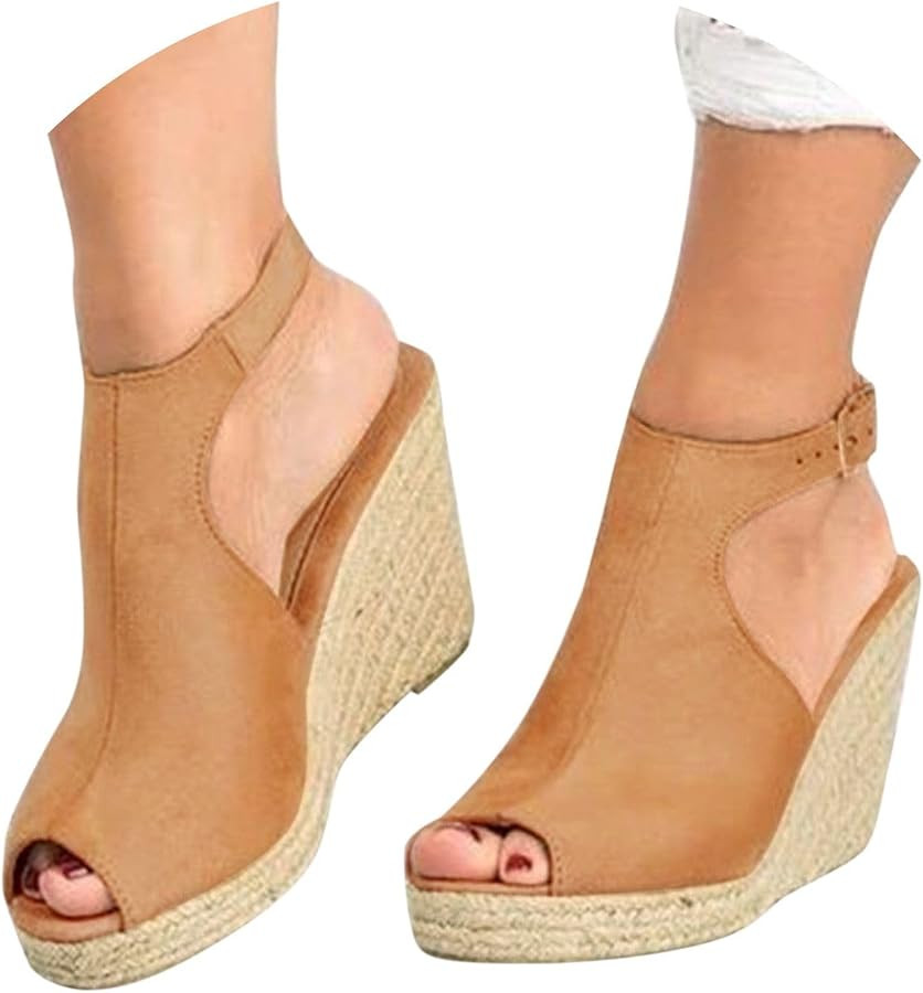 Hiking Sandals Women Casual Open Toes Wedges Sandals Braided Solid Color High Suede Buckle Prom P... | Amazon (US)