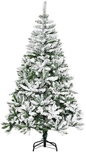HOMCOM 6' Tall Unlit Snow Flocked Pine Artificial Christmas Tree with Realistic Branches, Green | Amazon (US)