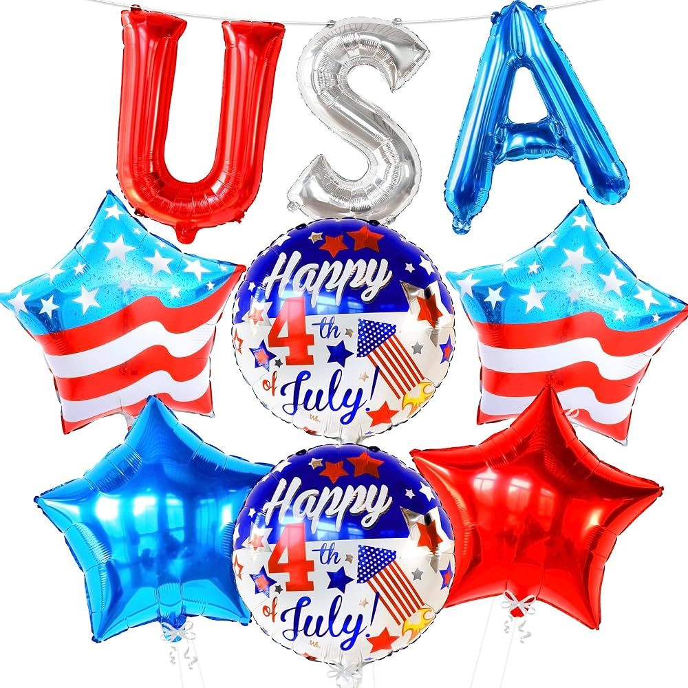 KatchOn, 4th of July Balloons - 16 Inch, Pack of 9 | USA Balloons, Mylar Patriotic Balloons for F... | Amazon (US)
