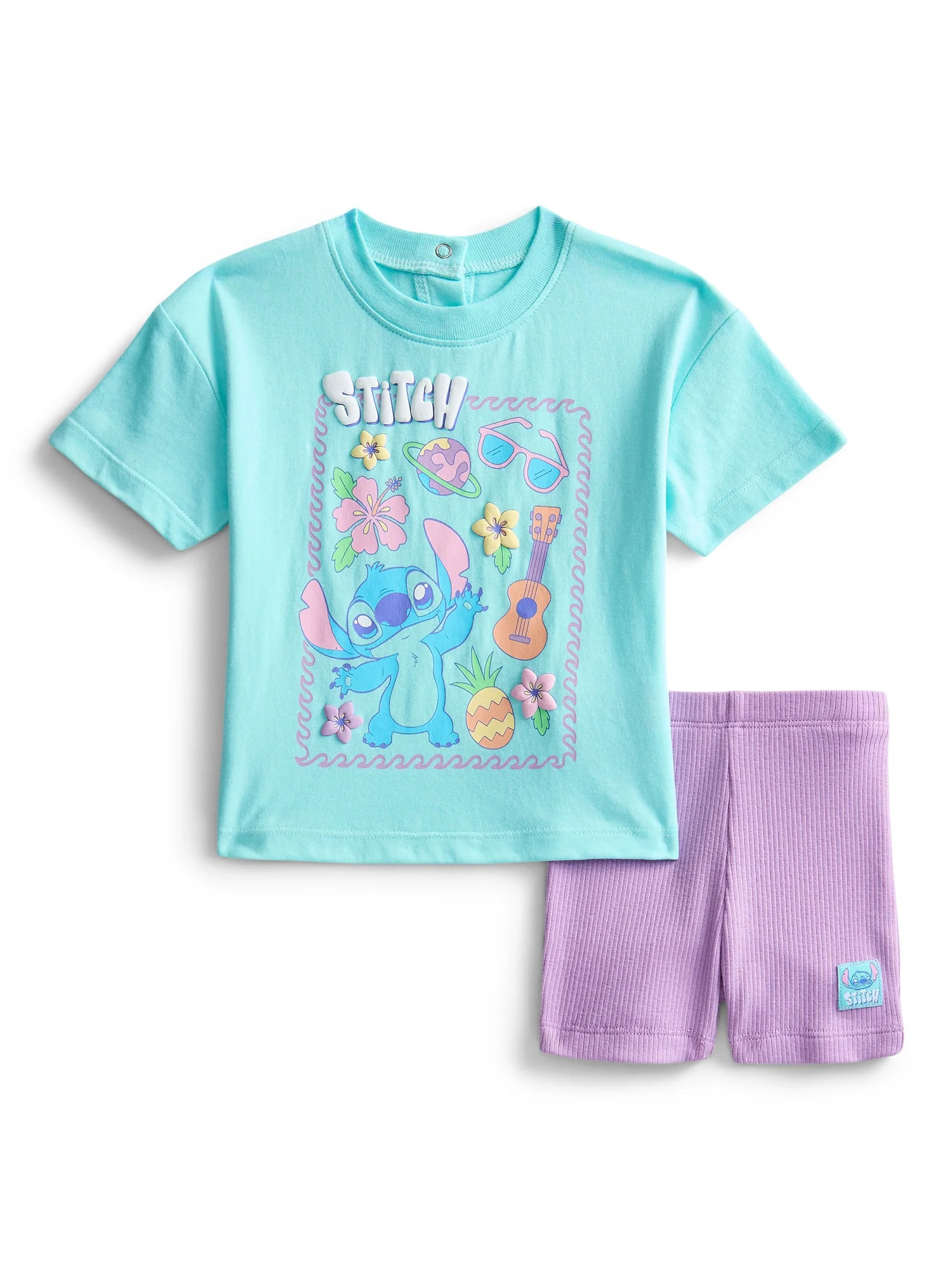 Stitch Baby Girls Graphic Tee and Bike Shorts Set, 2-Piece, Sizes 0/3M-6/9M | Walmart (US)
