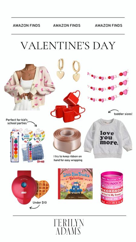 Some of the fun Valentine’s Day finds I saw today on Amazon. I love the little Valentine’s Day sweater, cute heart earrings, Valentine’s Day felt banners for your house, pink ribbon, toddler sized Valentine’s Day outfits, and of course my favorite $10 heart waffle maker.

#LTKSeasonal #LTKfindsunder100 #LTKparties