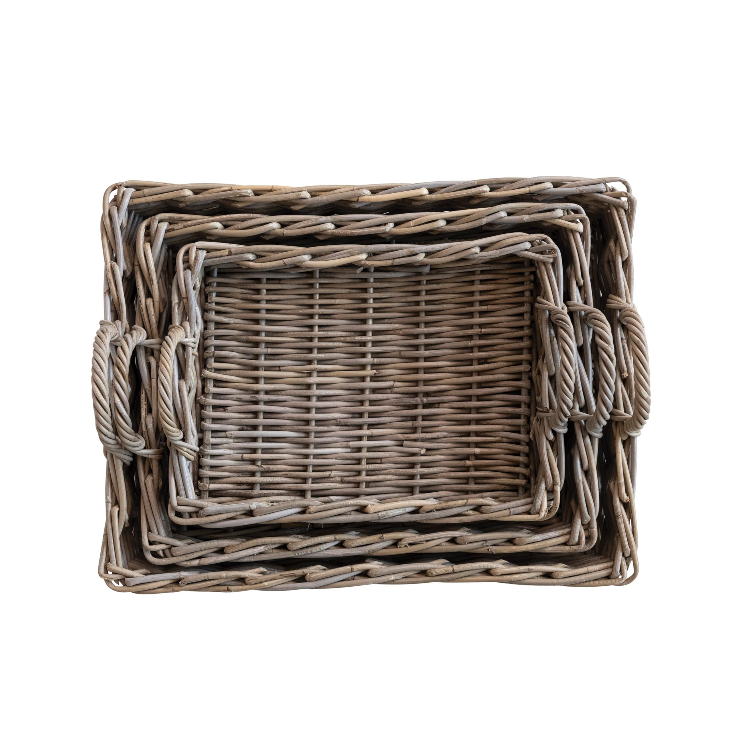 Creative Co-Op Decorative Woven Rattan Trays with Handles, Natural, Set of 3 | Amazon (US)