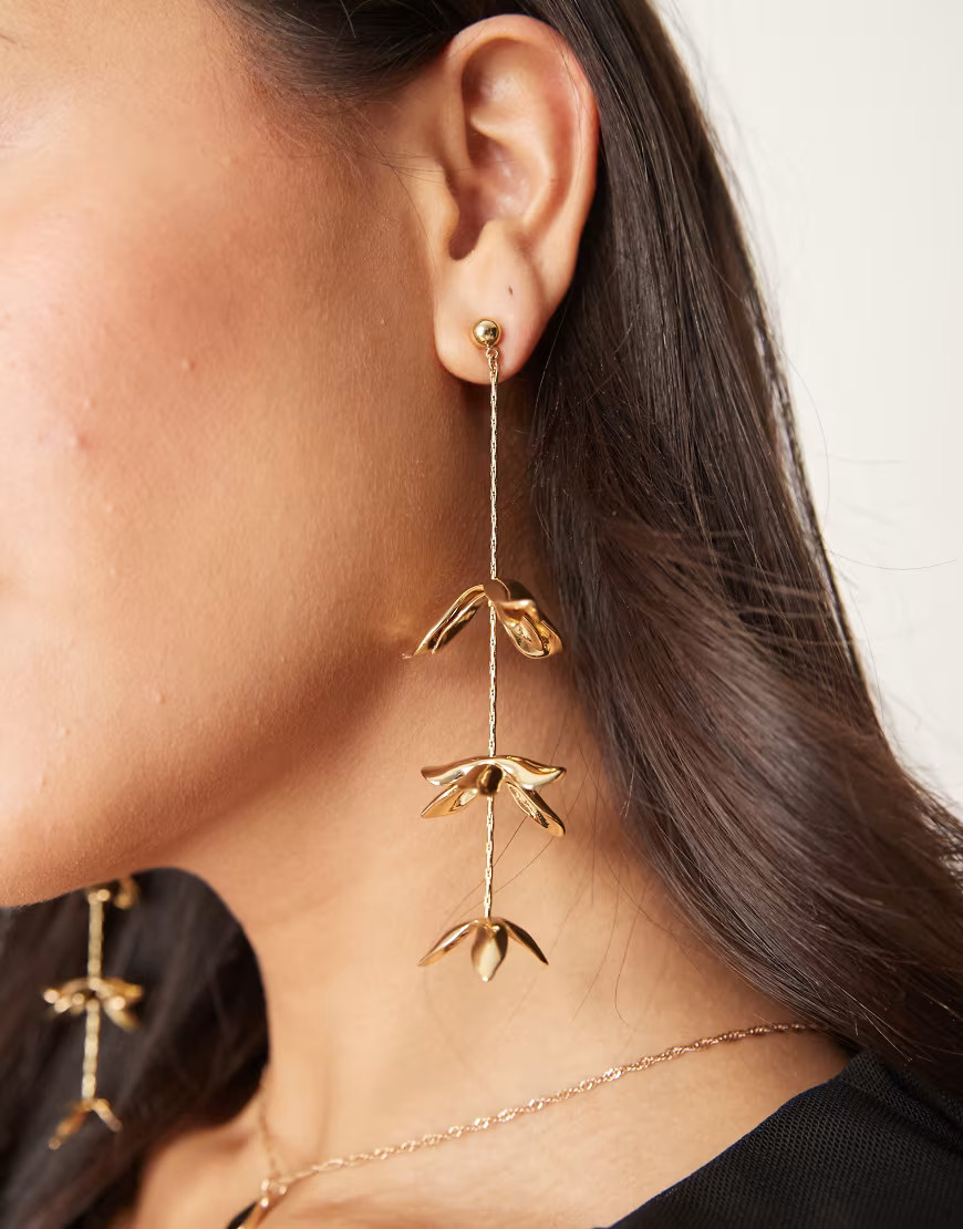 ASOS DESIGN drop earrings with petal detail in vintage gold tone | ASOS (Global)