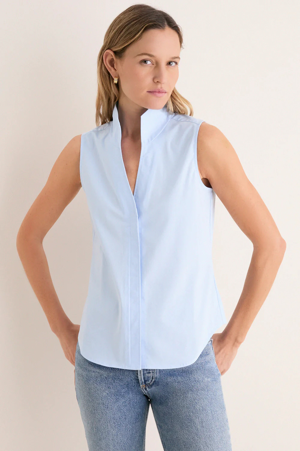 French Blue Sleeveless Bessette Button Down | Tuckernuck (US)