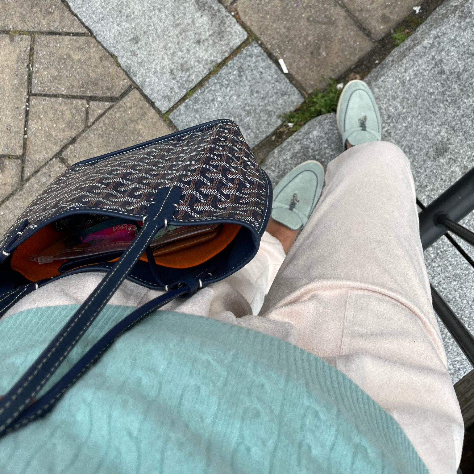 Cozy yet luxurious for a casual weeknight dinner out. I love mixing different fabrics and textures like these suede jogger pants and Loro Piana shoes, cashmere cable sweater, and leather Goyard bag to elevate an otherwise simple or basic look. I recommend a neutral base (the most prominent garment — in this case, my pants) with accent colors for the quiet luxury aesthetic. Today I was bold and playful with my baby blue sweater and shoes 🩵

#LTKunder50 

#LTKstyletip #LTKSeasonal