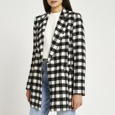 Black boucle double breasted blazer | River Island (UK & IE)