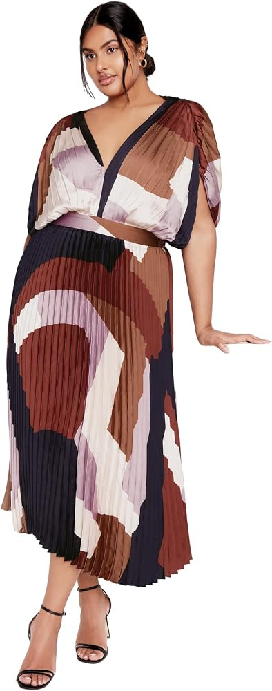 City Chic Women's Plus Size Dress-Henley Print Midi | Amazon (US)