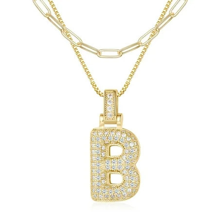 IEFSHINY Bubble Letter Necklace Gold for Women, 18K Gold Plated Balloon Pendant Cubic Zirconia Bubble Initial Necklace for Women | Walmart (US)