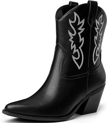 Mostrin Cowgirl Boots for Women Embroidered Cowboy Boots Pointed Toe Ankle Boots Chunky Western B... | Amazon (US)