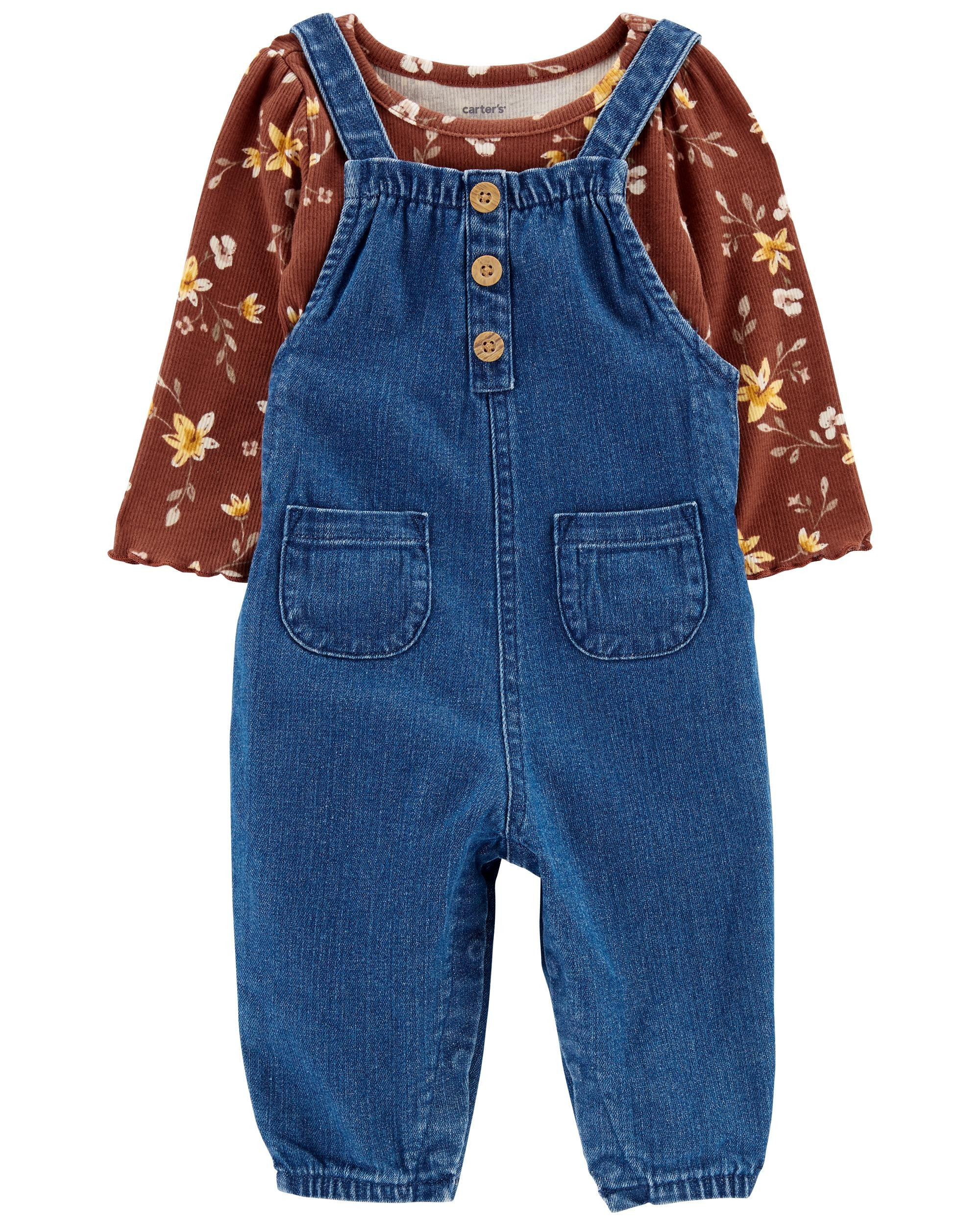 2-Piece Floral Bodysuit & Denim Jumpsuit Set | Carter's