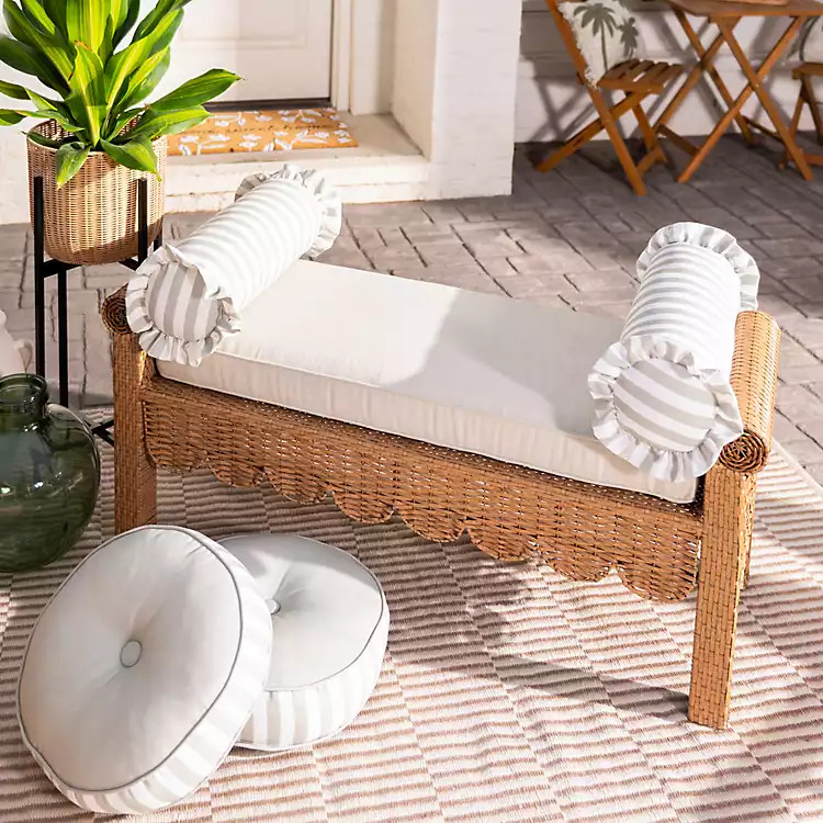 New! Faux Rattan Scalloped Outdoor Bench | Kirklands