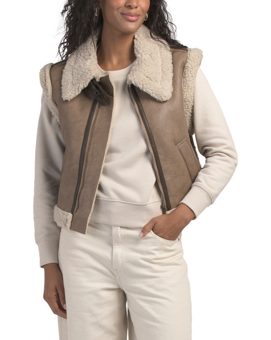 Faux Leather Vest With Faux Fur Trim | TJ Maxx