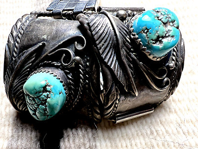 BIG vintage TURQUOISE NUGGET WATCH TIPS old pawn sterling men's Navajo  | eBay | eBay US