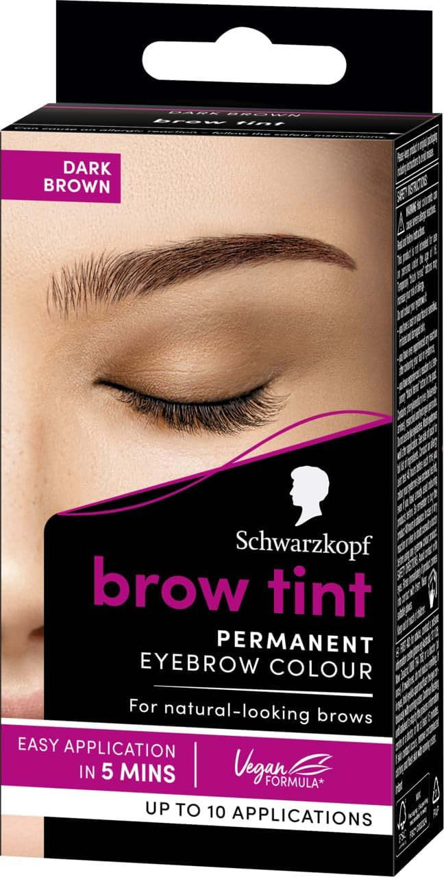 Schwarzkopf Brow Tint Dark Brown (10ml), Permanent Eyebrow Tint, Long-Lasting Intensity, Water- a... | Amazon (UK)