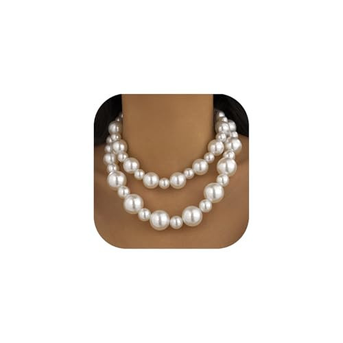 Chunky Pearl Necklace Stackable Layered Large Pearl Choker Necklace Pearl Statement Necklace Faux Pearls Necklaces Bridal Wedding Party Jewelry Gift (double layered) | Amazon (US)