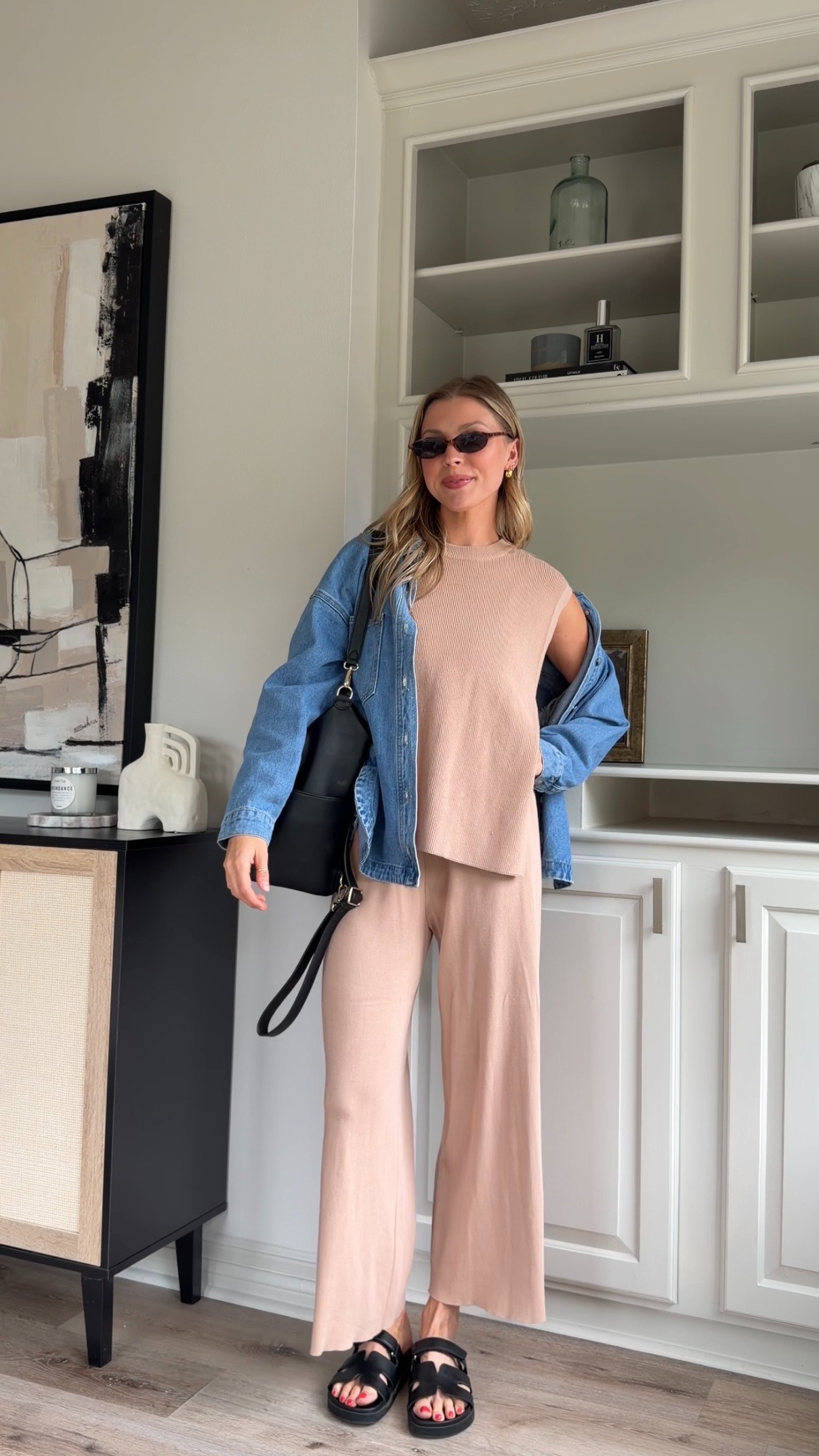 Comfy cute nursing friendly lounge set! M in set + denim shirt, S in sports bra tank  

 