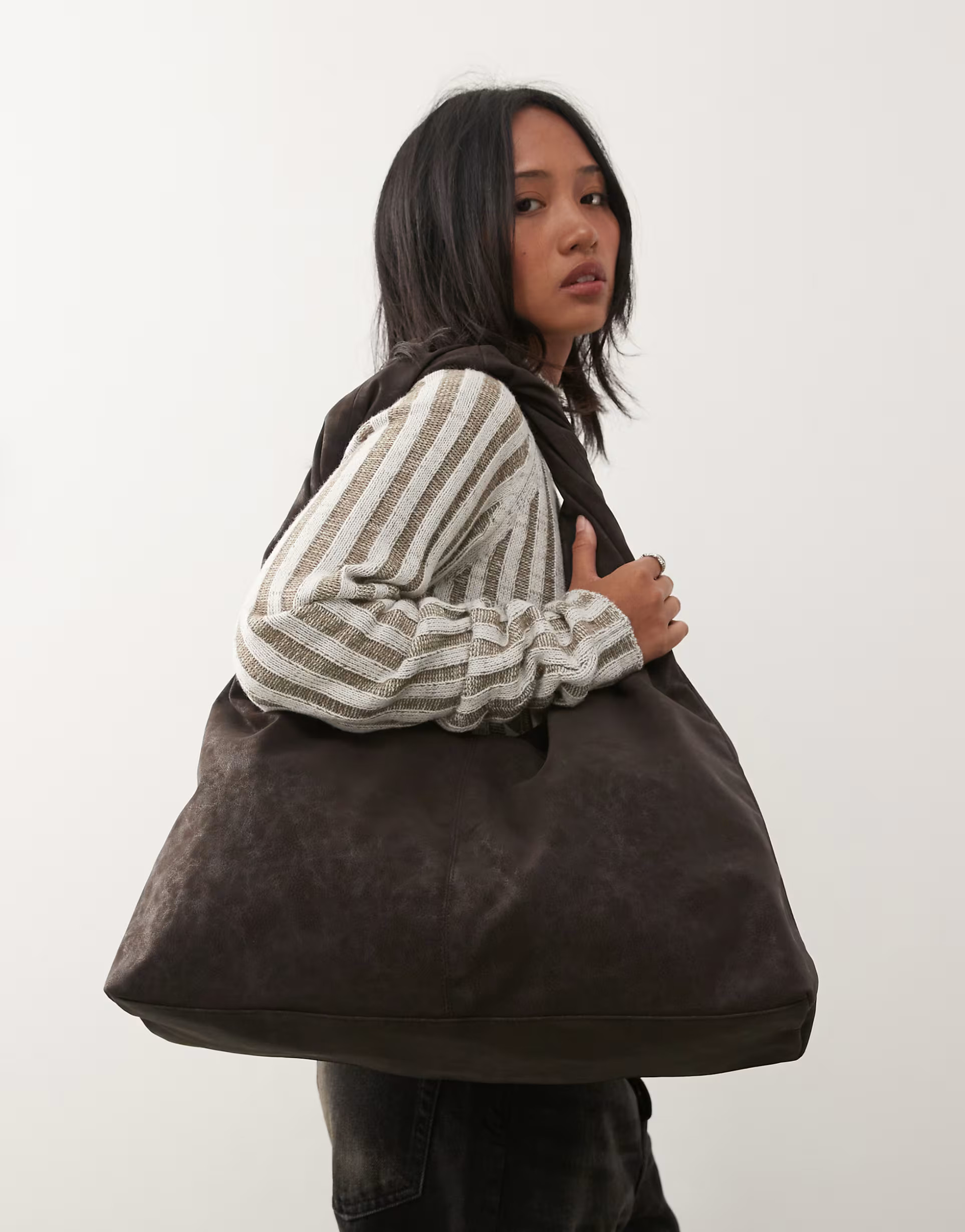 Weekday slouchy faux suede shoulder bag in dark brown | ASOS (Global)