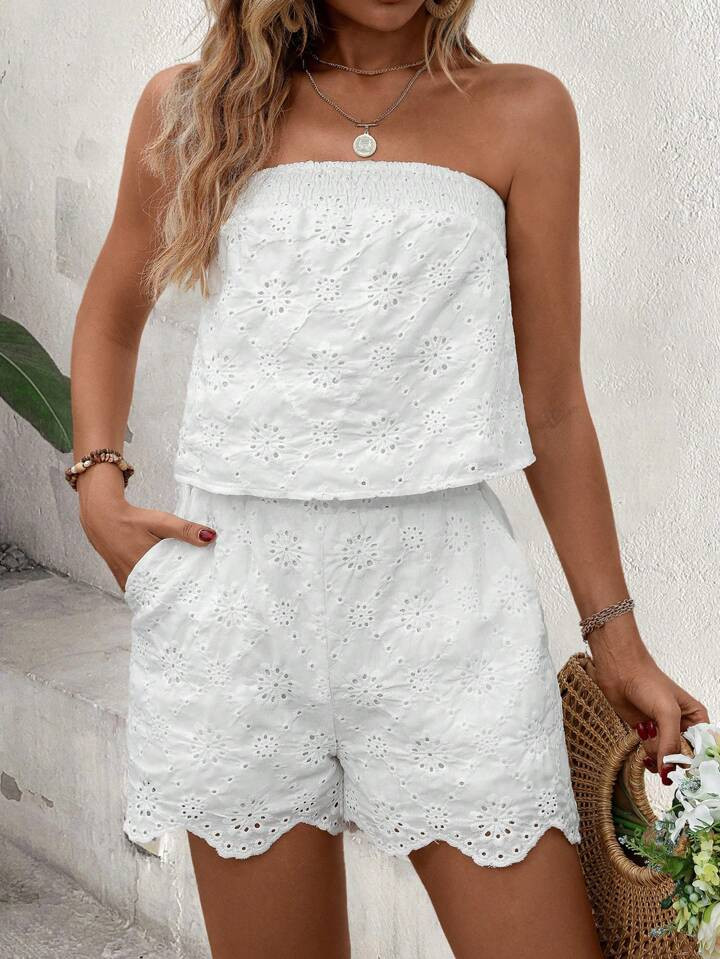 SHEIN VCAY Solid Tube Top & Shorts | SHEIN